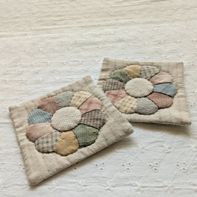 パッチワークキット デージーのコースター2枚セット 初心者向け ハンドメイド 北欧風 手作りキット kit171