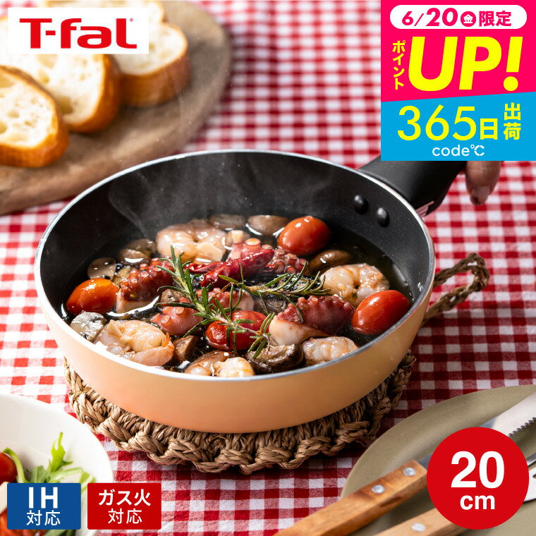 （土・日発送可）送料無料 ティファール T-fal IHチタン・エクセレンス バニラベージュ フライパン 20cm G18202 / IH対応 ガス火対応 食洗機対応 お知らせマーク 長持ち こびりつきにくい 取っ手つきフライパン t-fal tfal JGS 最強配送