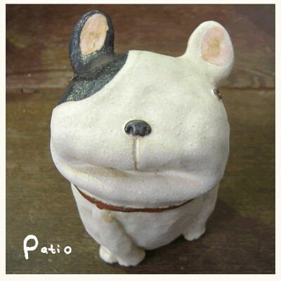 陶器わんこ片目ブチフレンチ