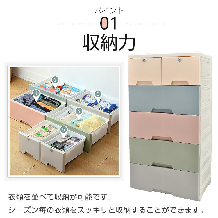 【最大半額全品クーポン】収納ケース 5段 タンス チェスト プラスチック 鍵つき 組...