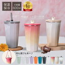 \★9日20時〜全品5%OFFクーポン★/*ランキング1位獲得*600ml 大容量ストロー付きタンブラー 保温 保冷 真空断熱 二重構造 蓋付き こぼれない コ...