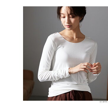 レディース フリーサイズ 【OMNES】もっちりシルクタッチクルーネック長袖Tシャツ 無地 カットソー プルオーバー
