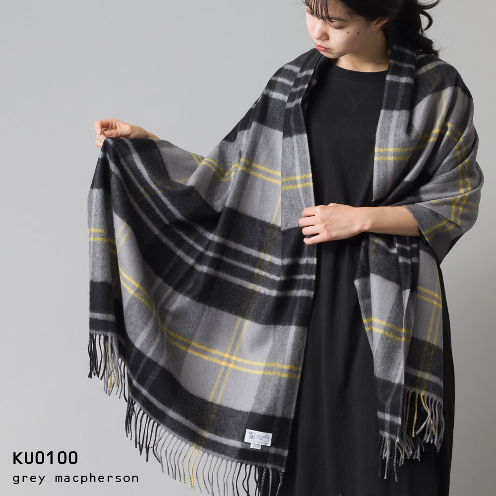 ジョンストンズ カシミア ストール 大判【Johnstons】タータンチェック カシミヤ100% 190×70cm 大判ストール Cashmere Tartan stoles 大判サイズ ブラックスチュワート チェック柄【WA000056】【WA56】