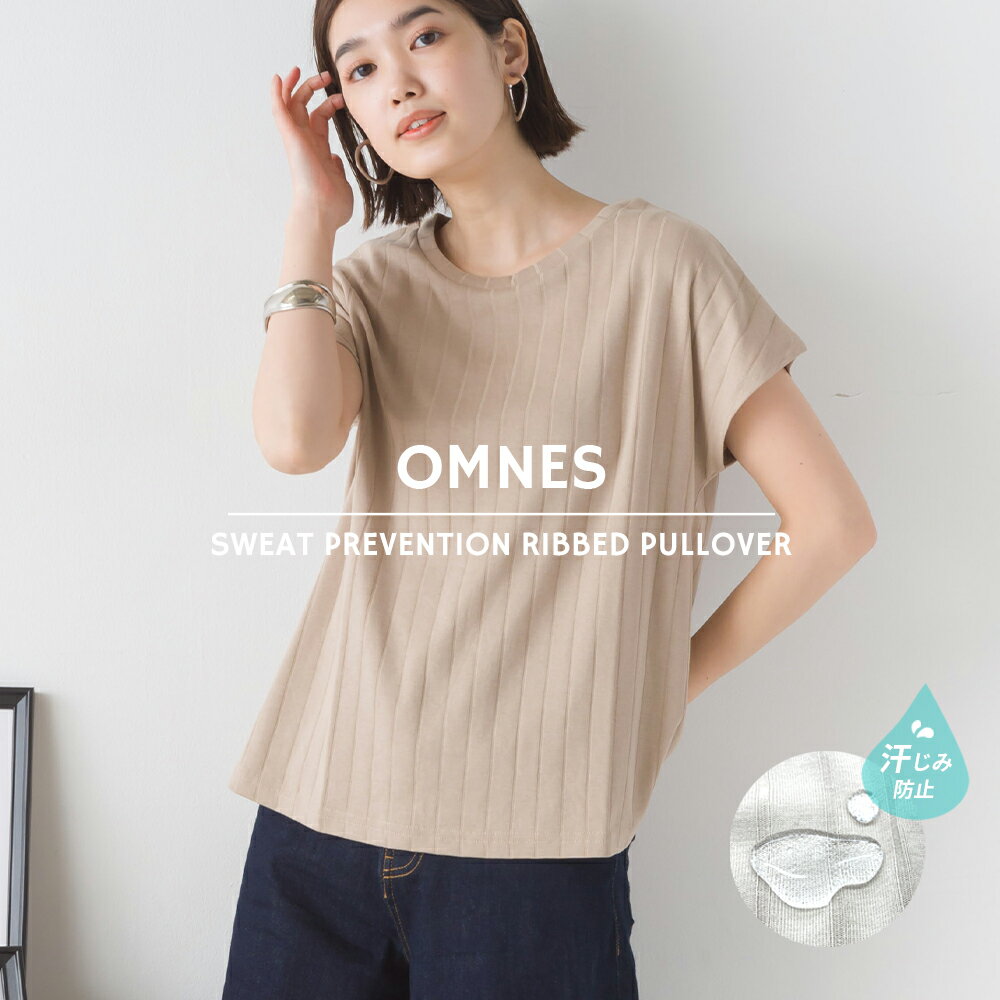 【OMNES Another Edition】汗じみ防止 リブプルオーバー レディース カットソー フリーサイズ カジュアル 汗染み防止加工 リブ編み インナーのサムネイル
