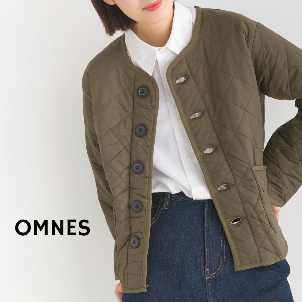 【OMNES】裏ファー高密度ナイロンキルティングノーカラージャケット レディース カジュアル キルティングジャケット ブルゾン アウター 防寒 Mサイズ Lサイズのサムネイル