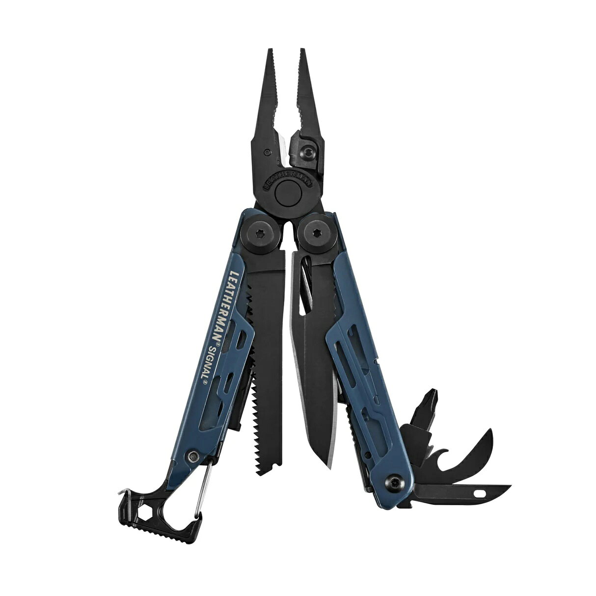 商品の仕様●その他のカラーはクリックしてご購入いただけます・ Black & Stainless・ COYOTE・ TOPO●ひとつは持ちたいレザーマン: 40年もの間、レザーマンは予期せぬ事態にも対処できるツールを多くのお客様に提供してきました。●優れた耐久性: 製品はオレゴン州ポートランドの工場で製造され、25年間の保証が付いています。創業者ティムレザーマンの革新性と忍耐力を体現した製品は長年お使いいただけます。●アウトドアの強い味方:キャンプ、ハイキング、釣り等のお供に。コンパクトなサイズの中に、SIGNALはアウトドアライフに必要なツールを備えています。●サバイバルにも: SIGNALは過酷な状況下での使用を想定して設計されています。着火ができるファイヤースターター、テントのペグを打つハンマー、釣りに使えるプライヤー、いざという時に救助を呼べる救難ホイッスルを搭載。●19のツールが1つに: 全長11.4cm/213gの持ち運びに便利なポケットサイズにナイフ、プライヤー、ワイヤーストリッパー、栓抜き、ハンマー、のこぎりなどが装備されています。品質保証25年保証について本商品は、当店が LEATHERMAN 社より直接仕入れた正規品です。25年保証は当店が直接対応いたします。なお、当店は LEATHERMAN 社との直接取引となるため、国内販売代理店（株式会社LTJ）の保証窓口ではお取り扱いいただけません。ご不具合の際は、お手数ですが当店までご連絡ください。保証のご利用方法1. 当店でのご注文番号を添えて、当店までお問い合わせください。　※保証のご利用には「発送完了メール」が必要です。大切に保管してください。2. 内容を確認のうえ、送付先をご案内いたします。3. 返品・交換のお手続きを承ります。※ この保証は、誤用・乱用・改造された製品や、不当に使用された製品には適用されません。また、シース・アクセサリー、およびカラー仕上げハンドルの色の剥離・変色は保証の対象外です。注意事項●配送先の変更や転送のご依頼は承りかねます。●1回のご注文で複数個ご購入の場合、分割発送となることがございます。●商品に不具合を感じた場合は、的確な不良診断のため、まずは当店までご連絡をお願いいたします。●万が一商品に不良があった場合は、誠に恐れ入りますが、商品到着後7日以内にお問い合わせください。●当店の LEATHERMAN 商品は、すべて日本国内から発送いたします。●ご覧のモニターの発色具合により、実際の商品と色味が異なって見える場合がございます。ご購入前にご確認ください●本商品は刃物を含みます。業務その他正当な理由なく刃物を携帯することは、銃砲刀剣類所持等取締法および軽犯罪法により禁止されています。●18歳未満の方のご購入はご遠慮ください。その他のカラーは画像をクリックしてご購入いただけます ▼