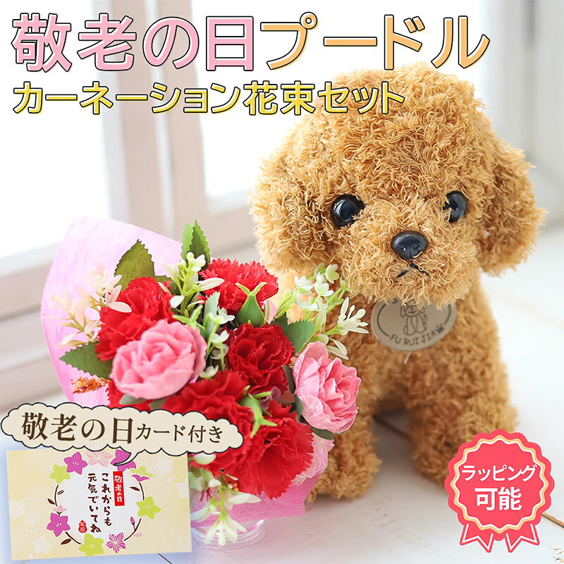 【15時まで当日出荷】敬老の日 ギフト 花 プレゼント 敬老の日ギフト 敬老 フラワー アレンジメント トイプードル ぬいぐるみ 花束 ギフト プレゼント 女の子 花束 ぬいぐるみ セット 犬 フラワーギフト 発表会 誕生日 犬好き 枯れない花 ギフト ぬいぐるみギフト