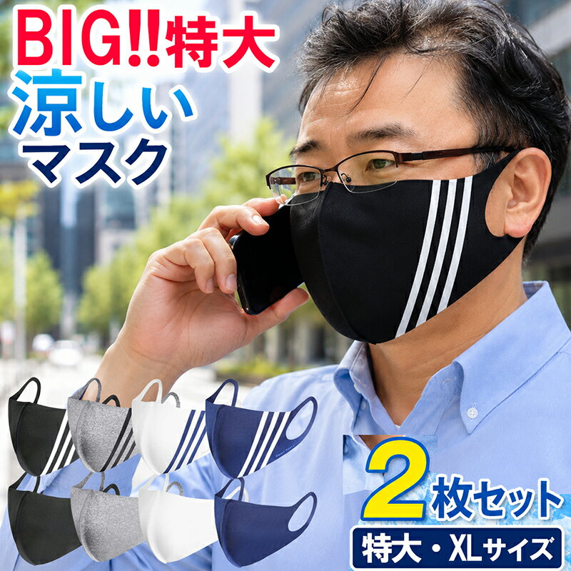 特大マスク 冷感 洗える 大きめ メンズ 特大 2枚セット 花粉症対策 UV対策 耳痛くない サイズ LL XL XXL 大きいマスク でかい 息しやすいマスク 立体マスク スポーツ 息がしやすい 口に張り付かない 通気性 軽量 ビックサイズ 5L 3L 2L ブラック グレー ホワイト 黒 白