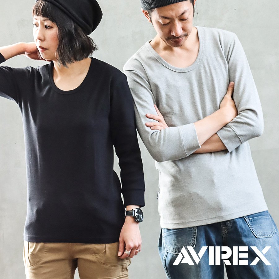 AVIREX アヴィレックス アヴィレックス Uネック ロングtシャツ カットソー tシャツ 7分袖 七分袖 デイリーシリーズ メンズ レディース トップス イ...