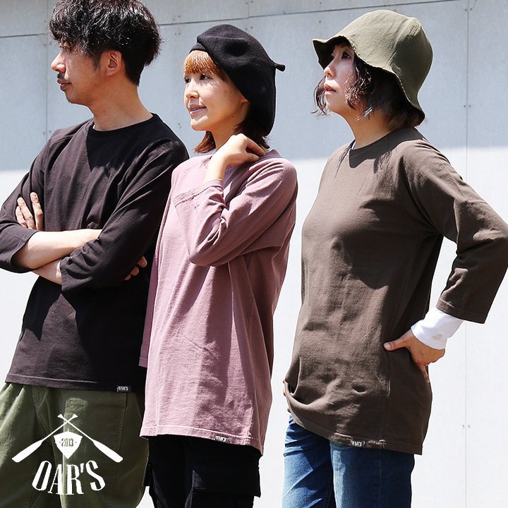 【半端袖特集】【予約販売】Tシャツ ティーシャツ Tee カットソー 七分袖 7分袖 ラグラン 褪せ色 活性染め ウォッシュ加工 米綿 綿100% ワイドネック 無地 メンズ レディース 夏 夏服 秋 秋服 40代 50代 OAR’S [オールズ]