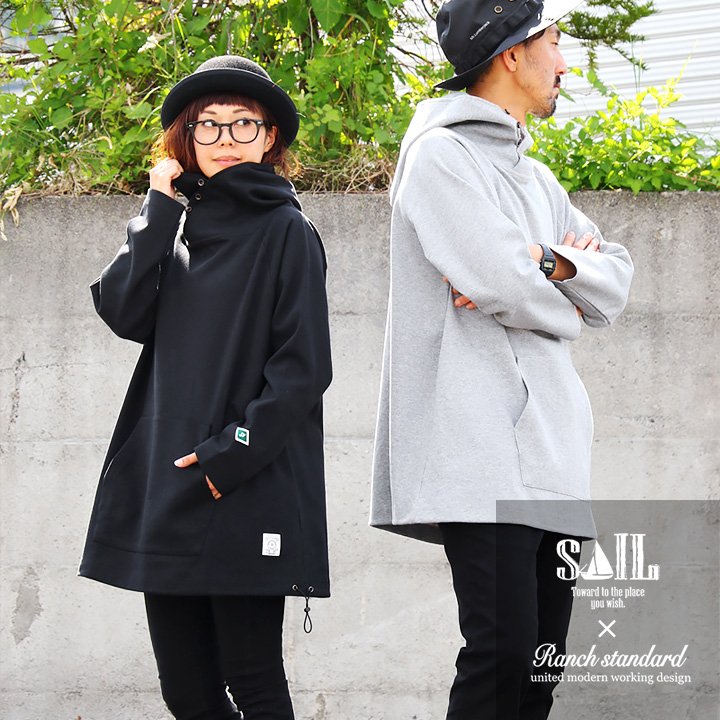 パーカー Standard プルオーバー プルパーカー 長袖 ロング丈 メンズ ボリューム カシュクール ハイネック Sail Ranch コラボ 限定 綿100 ポンチ 無地 メンズ レディース 40代 50代 Sail Ranch Standard セイル ランチスタンダード ｐａｔｙ B 崩れないネック で