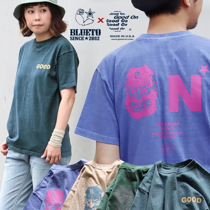 Good On × BLUETO グッドオン コラボ tシャツ 半袖 ユニセックス しっかり 丈夫 日本製 USA コットン 綿100％ バックプリント 星 おじさん ティーシャツ メンズ レディース TEE 夏 洗濯 強い 経年変化 ブルートのサムネイル