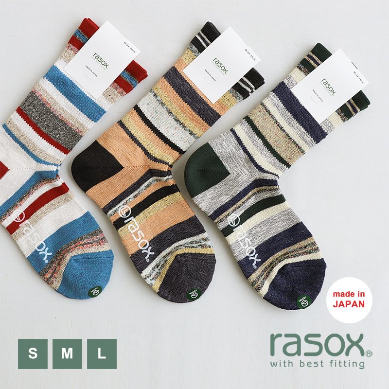 靴下 くつ下 ソックス テーパー L字型 ボーダー スニーカー コットン アクリル 日本製 メンズ レディース 女性用 S M L 22-24cm 24-26cm 26-28cm 40代 50代 |紳士 婦人靴下 男性 女性 ブランド rasox ラソックス 【メール便12】