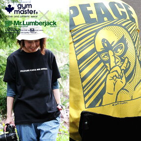 gym master × Mr.Lumberjack tシャツ メンズ レディース 半袖 綿100％ カジュアル マスクマン ピース プリント 生地しっかり 5.6オンス ヘビーウェイト 丸胴 クルーネック バックプリント ブラック 黒 コラボ PATY パティ ジムマスター