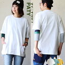 tシャツ 五分袖 半袖 着痩せ ワイド ユニセックス ポケット しっかり 丈夫 柔らか 肌に 優しい 綿100％ コットン ゆったり 体型カバー お尻 二の腕 隠れ カバー ティーシャツ レディース メンズ カジュアル パティ 