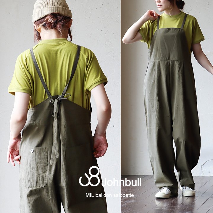 Johnbull ジョンブル サロペット サロペ レディース 無地 綿100％ 日本製 国産 シワ しっかり生地 薄手 涼しい 夏 夏服 脚長 着痩せ ゆったり 体型カバー カジュアル ミリタリー メンズライク パティのサムネイル