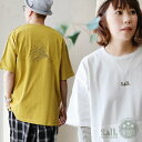 tシャツ 五分袖 半袖 ロゴT 夏 着痩せ ワイド ユニセックス ハリネズミ ロゴ プリント ポケット しっかり 丈夫 綿100％ コットン ゆったり お尻 二の腕 隠れ ロング丈 ティーシャツ クルーネック ギフト SAIL ×PATY ×パティ 【メール便50】