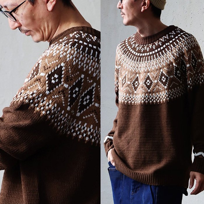 ニット モールニット 長袖 メンズ レディース クルーネック 求心柄 ノルディック ポリエステル 滑らか 伸縮性 暖かい ゆったり カジュアル PATY パティ