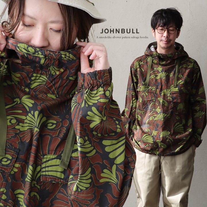 Johnbull ジョンブル パーカー サルベージパーカー 長袖 メンズ レディース ハイネックフード 総柄 コットン100％ 綿 薄手 ブロード しっかり生地 丈夫 袖ゴム ゆったり 大きいサイズ カジュアル ヴィンテージ パティのサムネイル