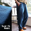 SLOW HANDS スローハンズ パンツ ワイド ストレート イージー メンズ レディース 綿100% コットン トリプルガーゼ 通気性 軽い ウエストゴム ...