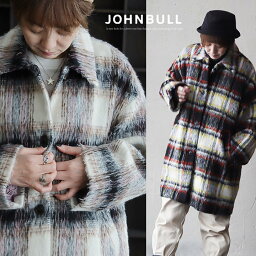 ジョンブル チェスターコート レディース Johnbull ジョンブル チェスターコート コート アウター レディース チェック柄 シャギーボア ウール 裏地付き 暖かい ゆったり 着痩せ 大きいサイズ お尻隠れる 落ち感 すっきり 秋 冬 カジュアル PATY パティ