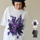 Tシャツ 5分袖 レディース クルーネック 花 刺繍 夏 綿100 コットン ゆったり 大きいサイズ 体型カバー カジュアル パティ