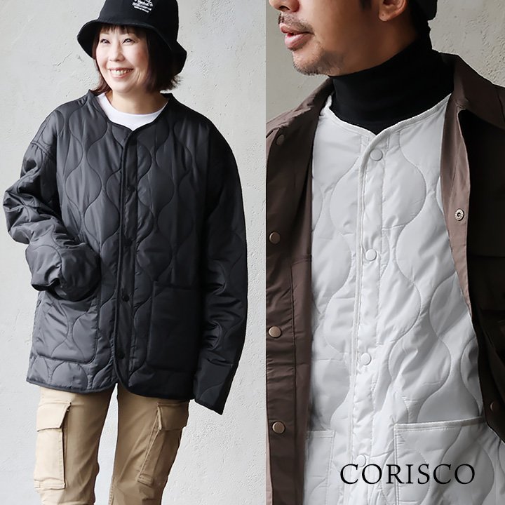 アウター ブルゾン ライナー メンズ レディース ノーカラー 重ね着 ポリエステル 中綿 暖かい 軽い キ..