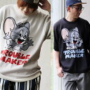ニット 5分袖 メンズ レディース クルーネック アクリル100 トム&ジェリー アニマル ネズミ 伸縮性 ゆったり 大きいサイズ カジュアル 夏 パティ