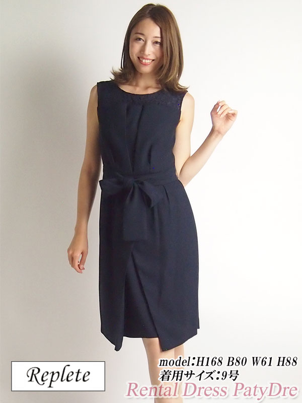 【レンタル】 レンタルドレス Replete リプリート レース切替タックワンピース ノースリーブ ネイビー 9号 PA9 fy16REN07