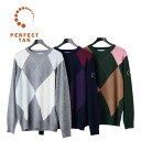 PERFECT TAN パーフェクトタン アーガイルインターシャプルオーバー メンズ ゴルフ ゴルフウェア 紳士服 セーター ニット コットンカシミヤ 手洗い可...