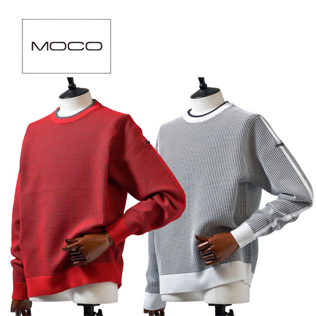 【送料無料】 MOCO モコ ウーリーポリエステル ニット セーター クルーネック メンズ ゴルフ ビジネス ウェア 紳士服 軽量 イージーケア 手洗い可能 48/50/52 M/L/LL/XL 21-1252910