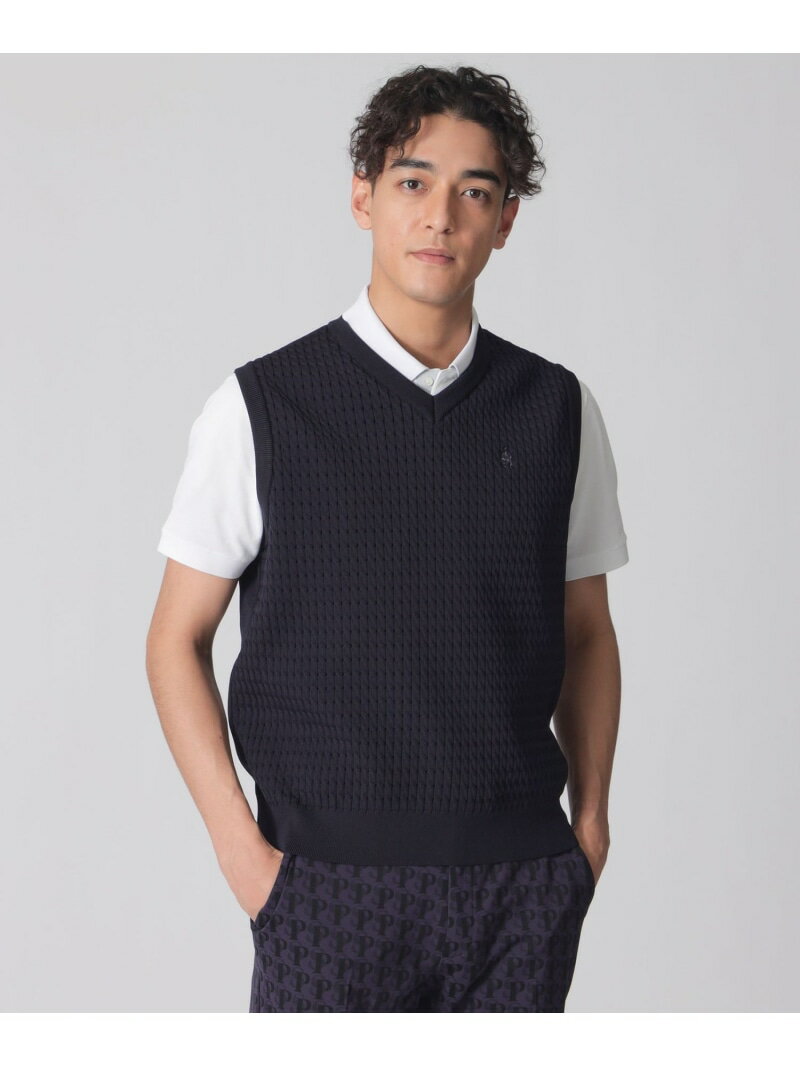 Rakuten - 【GOLF Men's】ケーブルベスト Paul Stuart ポール・スチュアート トップス ニット ネイビー グレー【送料無料】[Rakuten Fashion]