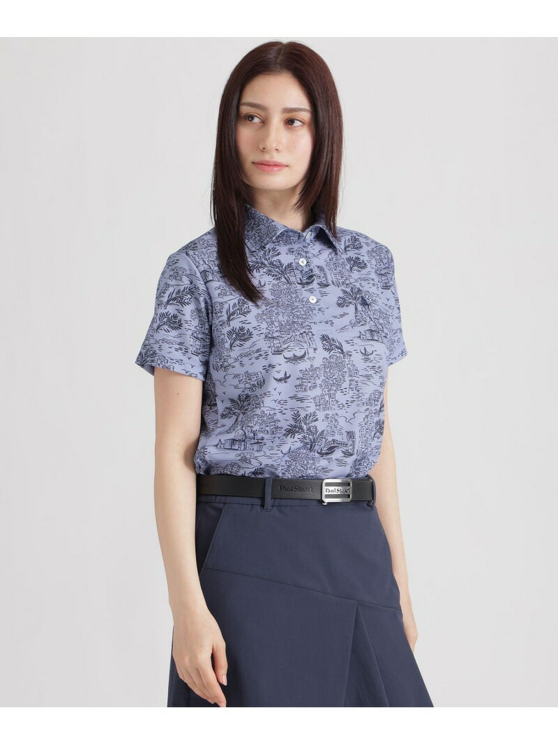 【GOLF Women's】ヴェニス柄プリント半袖ポロシャツ Paul Stuart ポール・スチュアート トップス ポロシャツ パープル ホワイト【送料無料】[Rakuten Fashion]