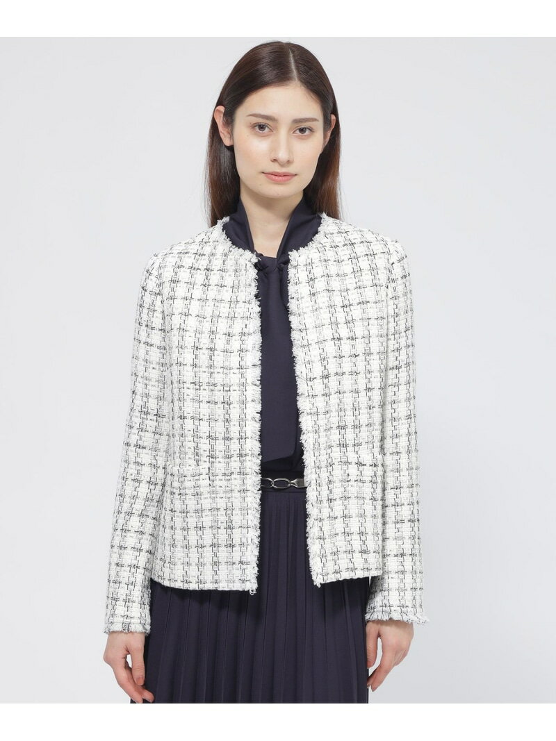 Linen, Hemp - プレシャスグリッターツイード ジャケット Paul Stuart ポール・スチュアート ジャケット・アウター ノーカラージャケット ホワイト【送料無料】[Rakuten Fashion]