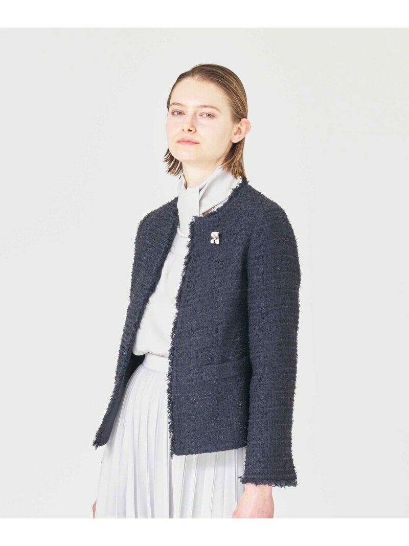 Rakuten - シャイニーノーブルツイード ジャケット Paul Stuart ポール・スチュアート ジャケット・アウター ノーカラージャケット ネイビー【送料無料】[Rakuten Fashion]