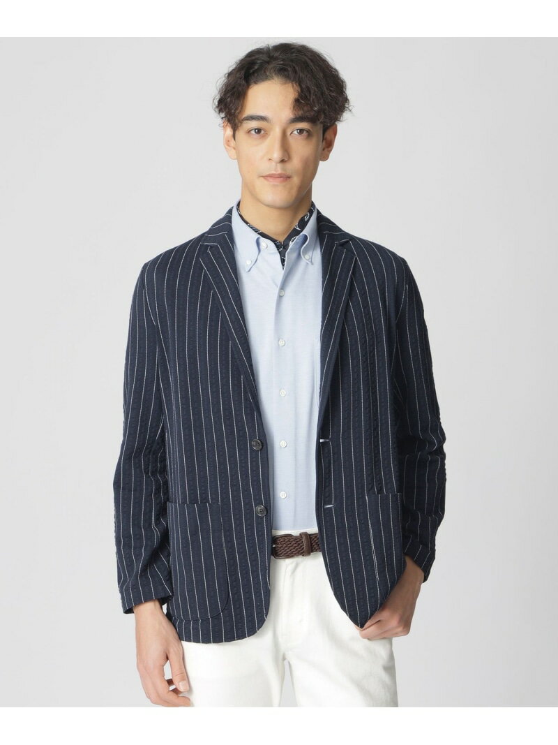 Tailored Jacket - 【Nikkei magazine掲載】ガンビートサッカーカーディガンジャケット Paul Stuart ポール・スチュアート ジャケット・アウター テーラードジャケット・ブレザー ネイビー【送料無料】[Rakuten Fashion]