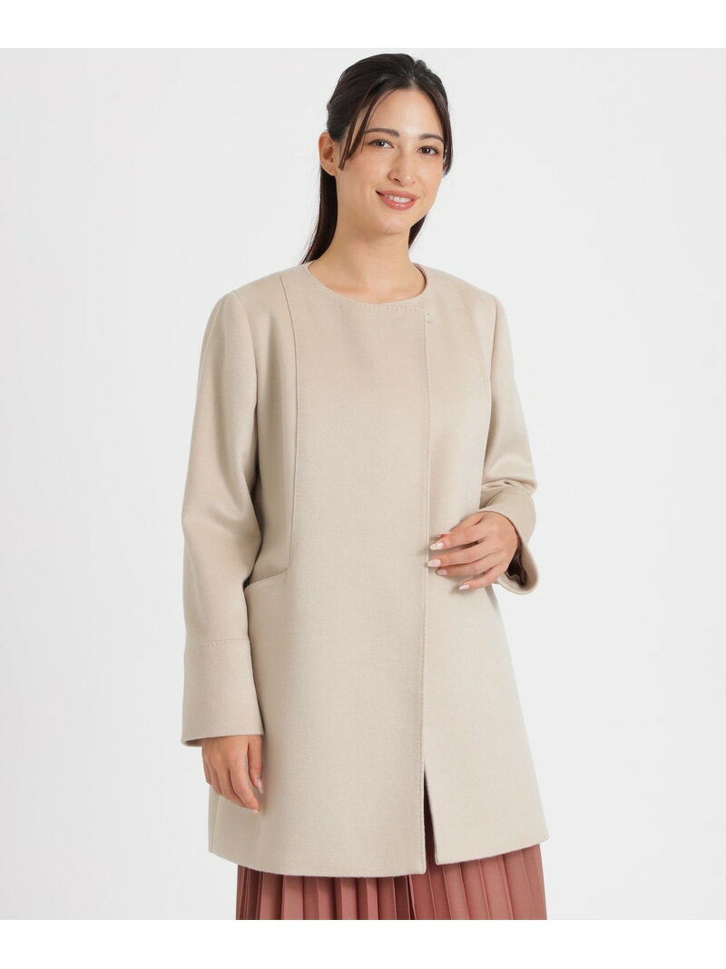 【SALE／34%OFF】ウールカシミヤビーバー ノーカラーショートコート Paul Stuart ポール・スチュアート ジャケット・アウター その他のジャケット・アウター ベージュ ネイビー【RBA_E】【送料無料】[Rakuten Fashion]