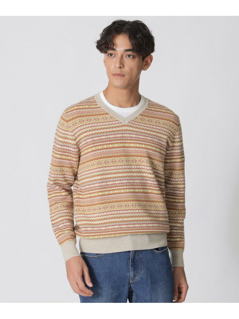 Rakuten - 【SALE／38%OFF】フェアアイル柄Vネックセーター Paul Stuart ポール・スチュアート トップス ニット ベージュ グレー【RBA_E】【送料無料】[Rakuten Fashion]