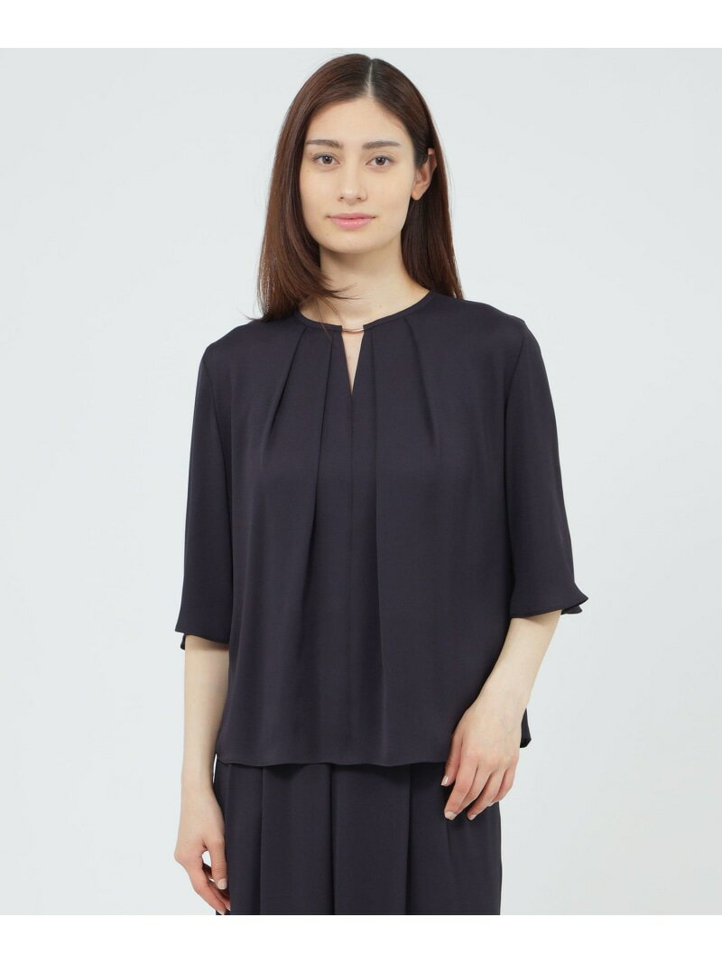 【WEB・一部店舗限定】【ウォッシャブル/防しわ性】バックサテンジョーゼット ブラウス Paul Stuart ポール・スチュアート トップス シャツ・ブラウス ブラウン ネイビー【送料無料】[Rakuten Fashion] 2