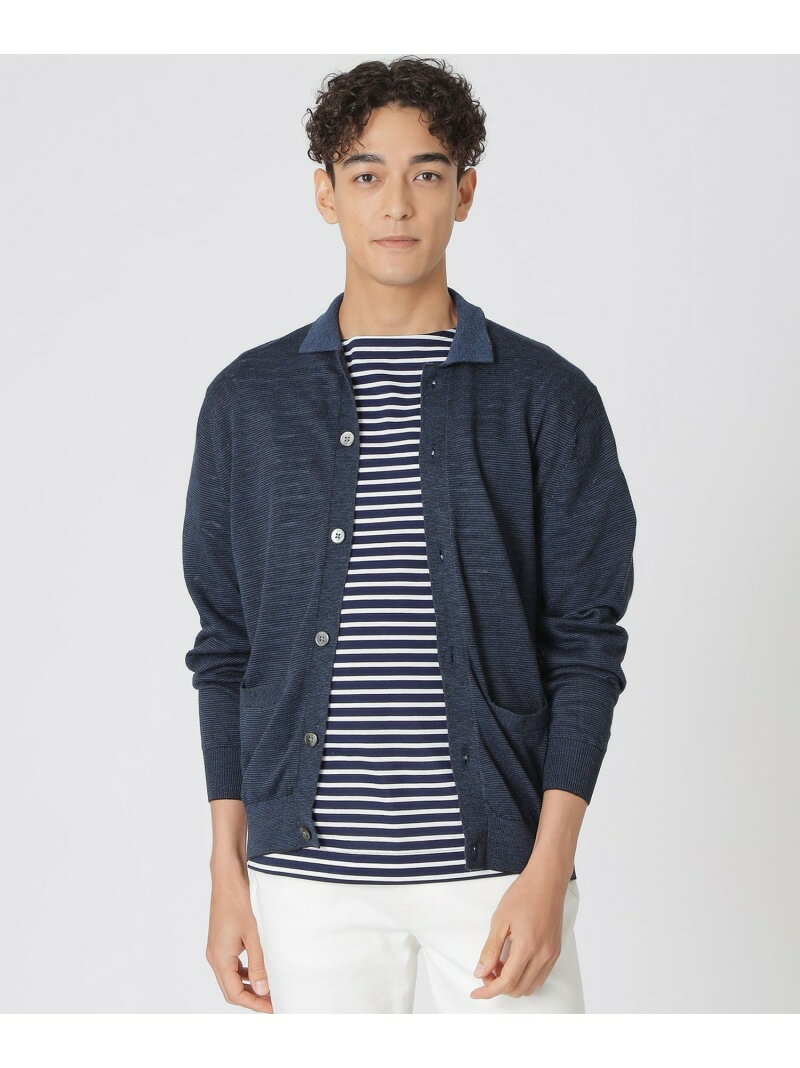 リネンオープンニットポロカーディガン Paul Stuart ポール・スチュアート トップス ニット ブルー ネイビー【送料無料】[Rakuten Fashion]