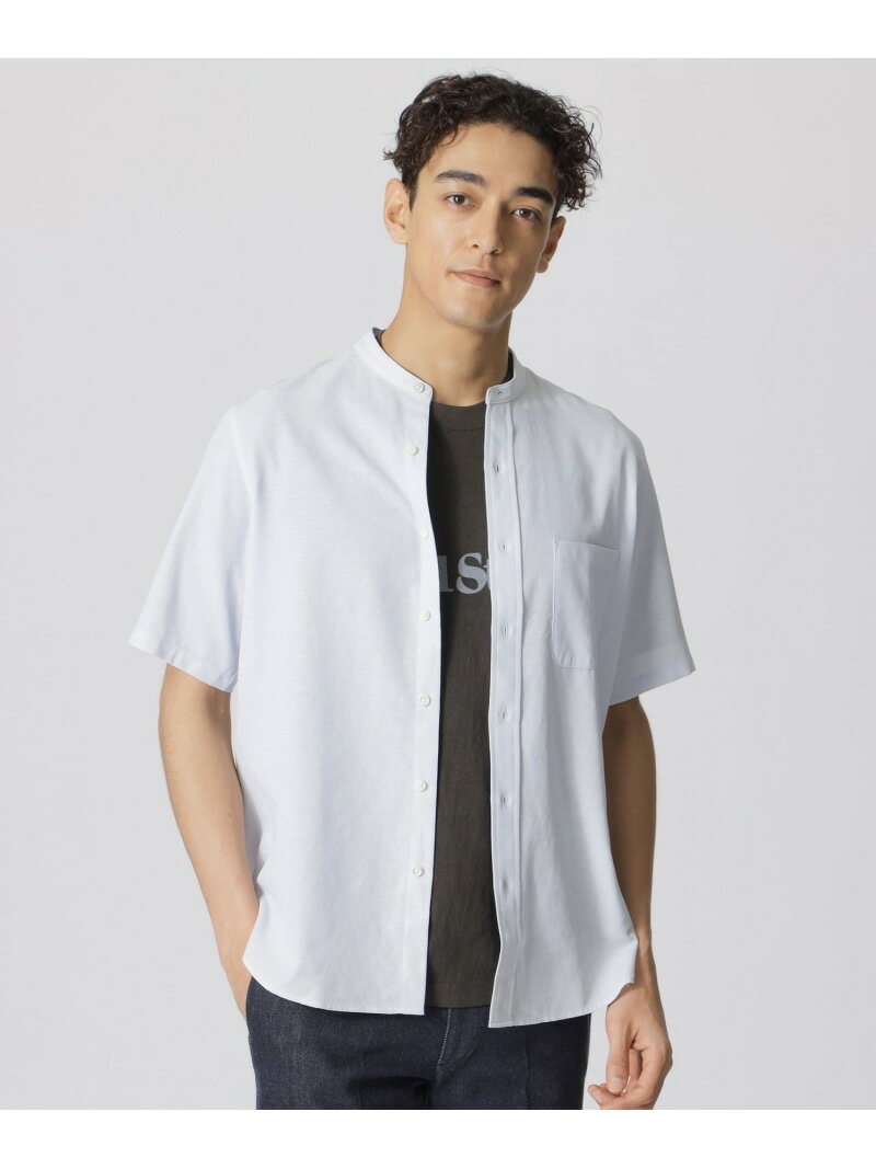 Rakuten - 【SALE／21%OFF】麻混モシャ バンドカラーシャツ(半袖) Paul Stuart ポール・スチュアート トップス シャツ・ブラウス ネイビー ホワイト【RBA_E】【送料無料】[Rakuten Fashion]