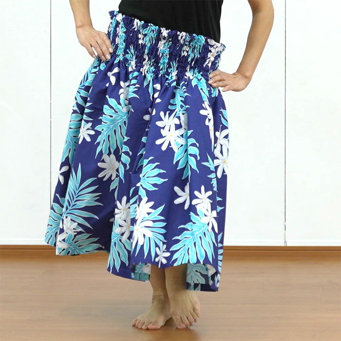 青のパウスカート　ティアレ・ラウアエ柄 spau-2866BL サイズが選べる フラダンス衣装