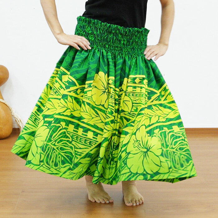 パウスカート 緑 ハイビスカス カヒコ spau-2898GN サイズが選べる フラダンス衣装