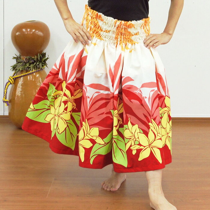 パウスカート 赤 プルメリア ヤシ spau-2903RD サイズが選べる フラダンス衣装