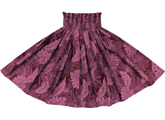 紫（あずき色）のパウスカート モンステラ・ヤシ総柄 spau-2022pppi サイズが選べる フラダンス衣装