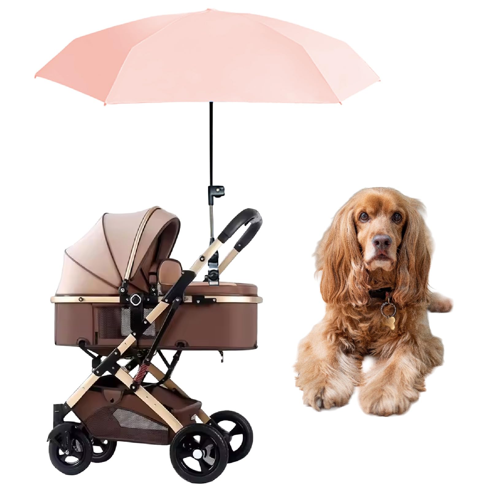 Rakuten - Boono 犬用 ペットカート用 日傘 スタンド 犬用 日よけ 折りたたみ式 スタンド付き 直径91cm (ピンク)