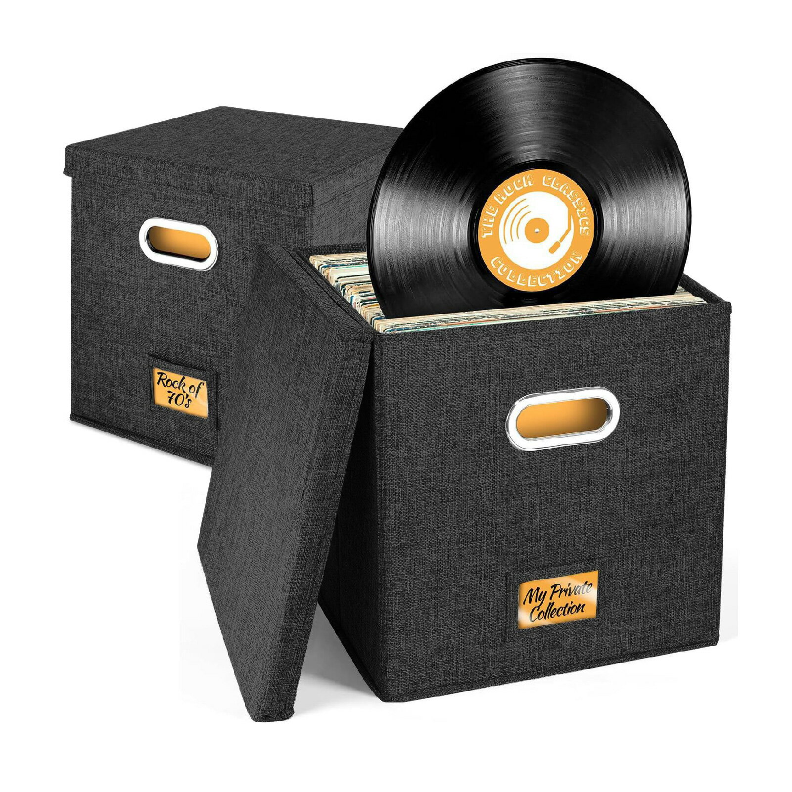 乐天商城 - Boono レコード専用 レコードケース レコードボックス レコード 収納 ボックス 蓋付き 収納box (ブラック2個セット)