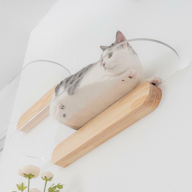 MYZOO マイズー キャットステップ おしゃれ OBLONG オブロング サイズM クリア 壁面アート ねこステップ 猫家具 壁取り付け ねこベット インテリア 60cm キャットウォーク 壁 2