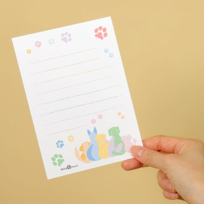 肉球 犬柄 ミニ便箋 一筆箋 メッセージ 便せん メモ帳