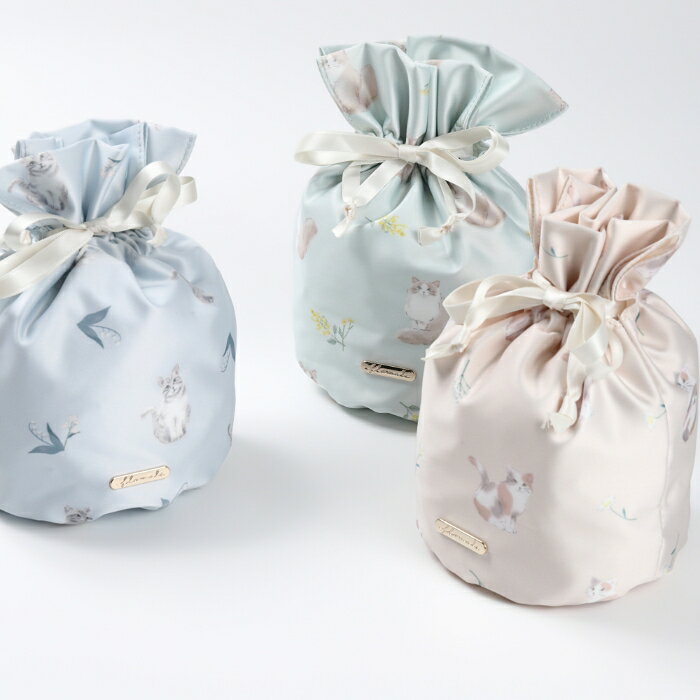 【在庫処分】フローマルズ 猫柄巾着 ネコ柄 ラグドール アメショ 三毛猫 クーリア